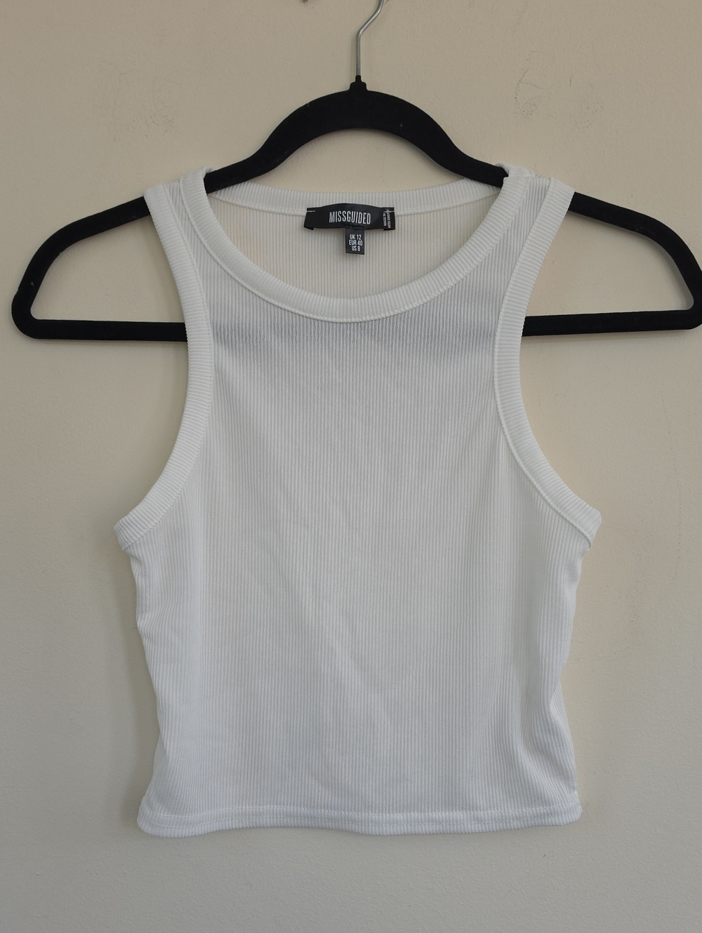 Missguided White Ribbed Cropped Tank US Size 8